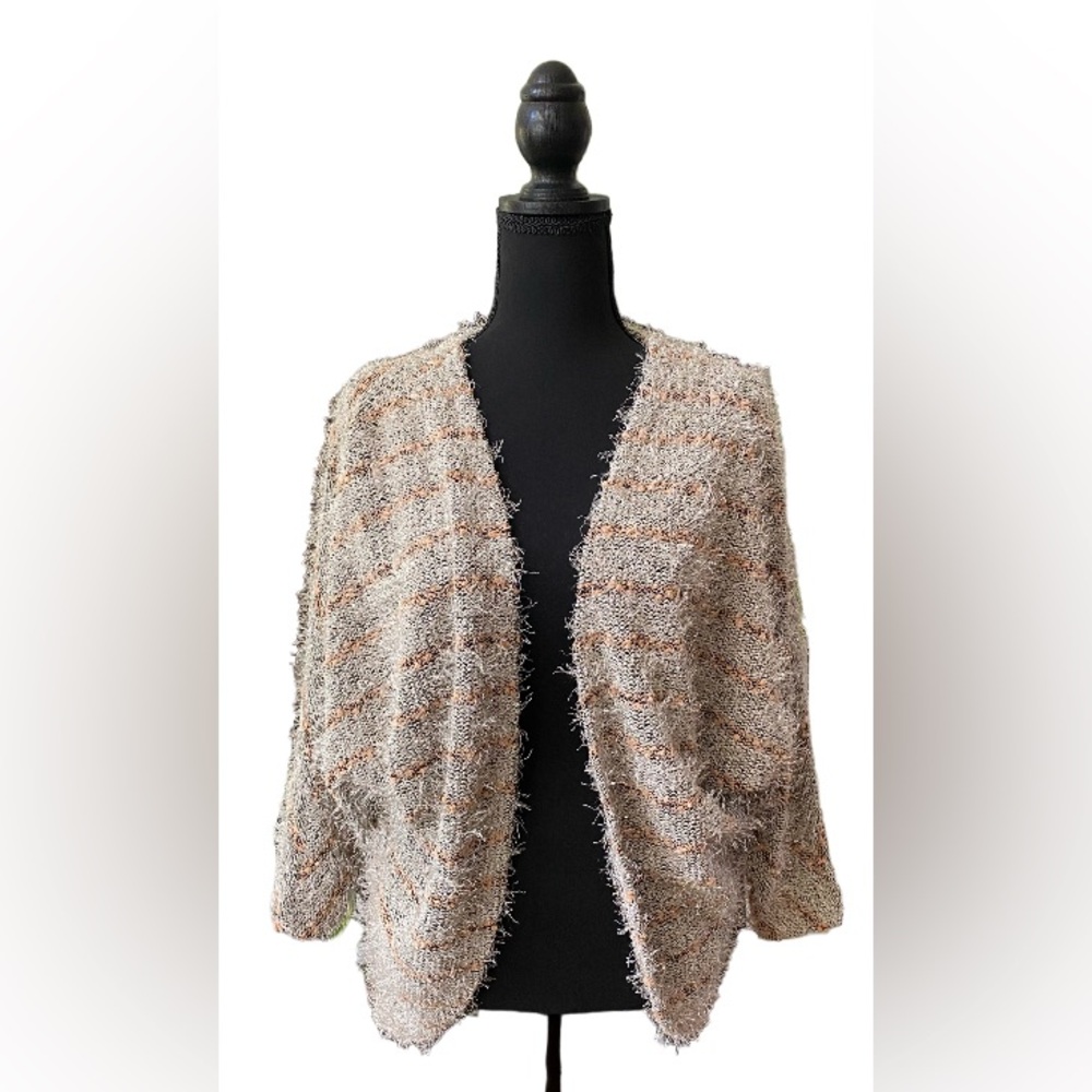 Moa Moa: Cottagecore Cream Brown and Gray Fuzzy Cardigan Sweater